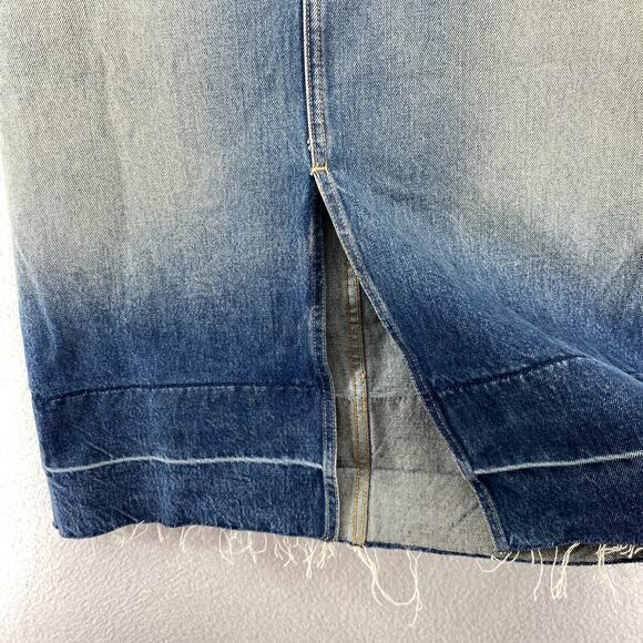 CURRENT ELLIOT Skirt 25 Slit Midi Faded Ombre Raw Hem HighWaist Denim Blue USA - Picture 6 of 10